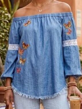Standard Grace Chambray Butterfly Off Shoulder Top